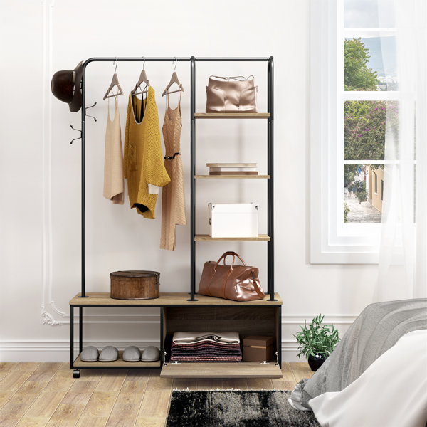 Borough Wharf Clothes Rack, Open Coat Rack With Wheels, 3 In 1 Shelf